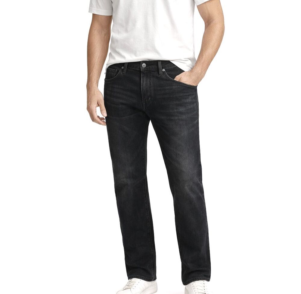 Lucky Brand Jeans Mens 34x32 Black 410 Athletic Straight Mid Rise Stretch Denim